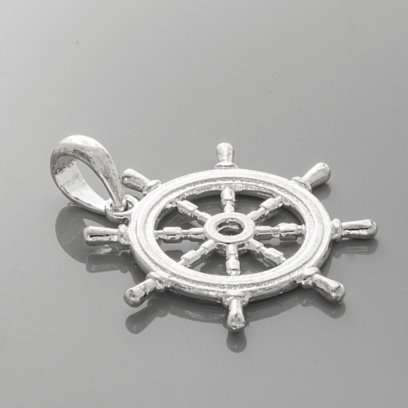925 Sterling Silver Nautical Themed 3-D Ships Wheel Necklace Charm Pendant - Picture 6 of 11